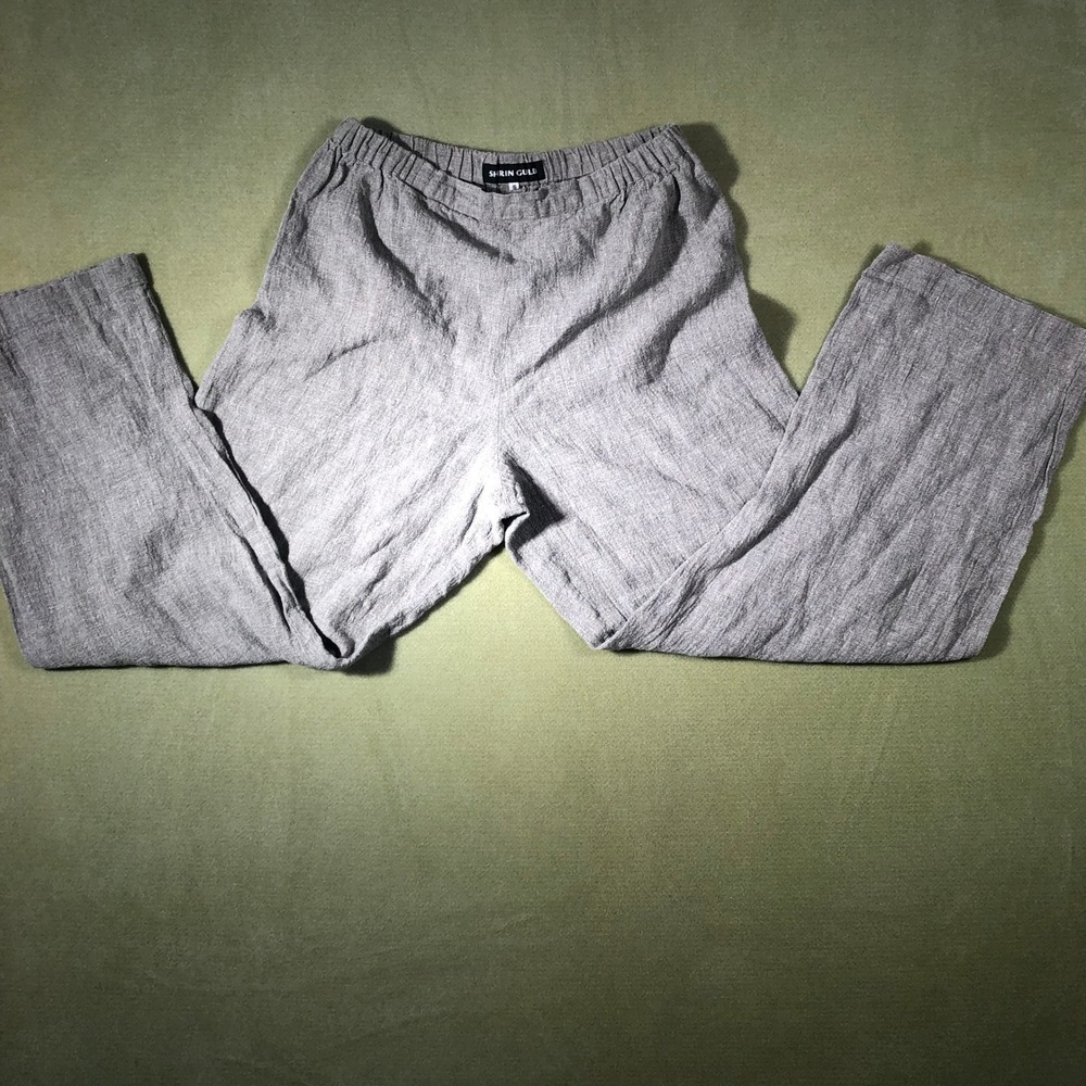 Shirin Guild Linen Pants Women S Grey Straight Leg Elastic Waist Made in England